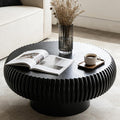 Round Fluted Drum Coffee Table Modern Round Black Fluted Coffee Table Low Circle Coffee Tables for Living Room (Black A, 31.4')