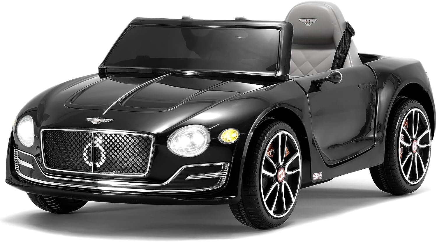 SEHOMY 12V Bentley Electric car for Kids with Remote, EXP12 Kid Cars to Drive Battery Powered Ride On Vehicle with 4 Wheels, Foot Pedal, 2 Speeds, Music, Aux, LED Headlight, Music Player Black