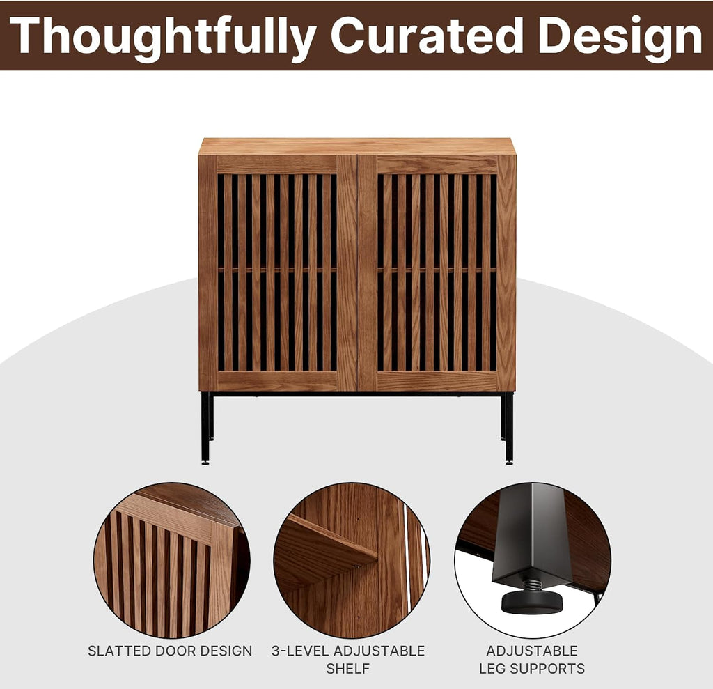 BVIUNTWO Storage Cabinet,126' Farmhouse Buffet Cabinet with Metal Base and Adjustable Shelves,Sideboard Coffee Bar with 8 Doors for Kitchen,Dining Room,Living Room,Brown