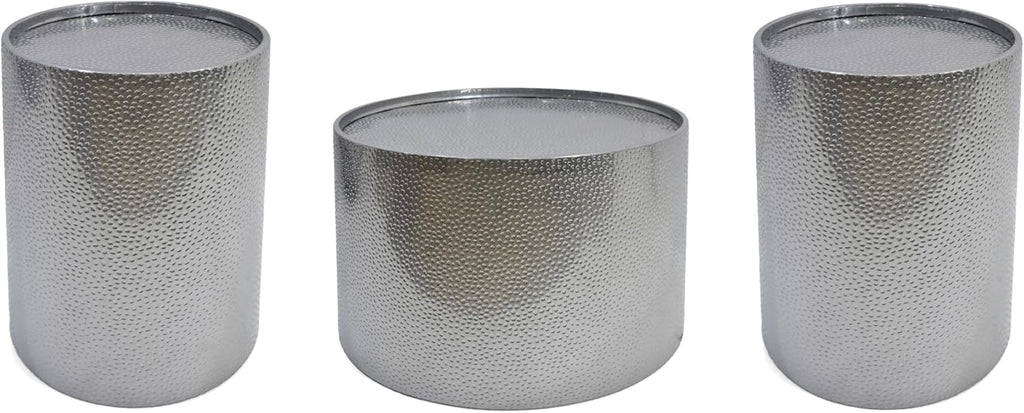 Christopher Knight Home Braeburn Modern Round 3 Piece Iron Accent and Coffee Table Set, Silver
