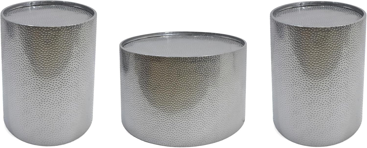 Christopher Knight Home Braeburn Modern Round 3 Piece Iron Accent and Coffee Table Set, Silver