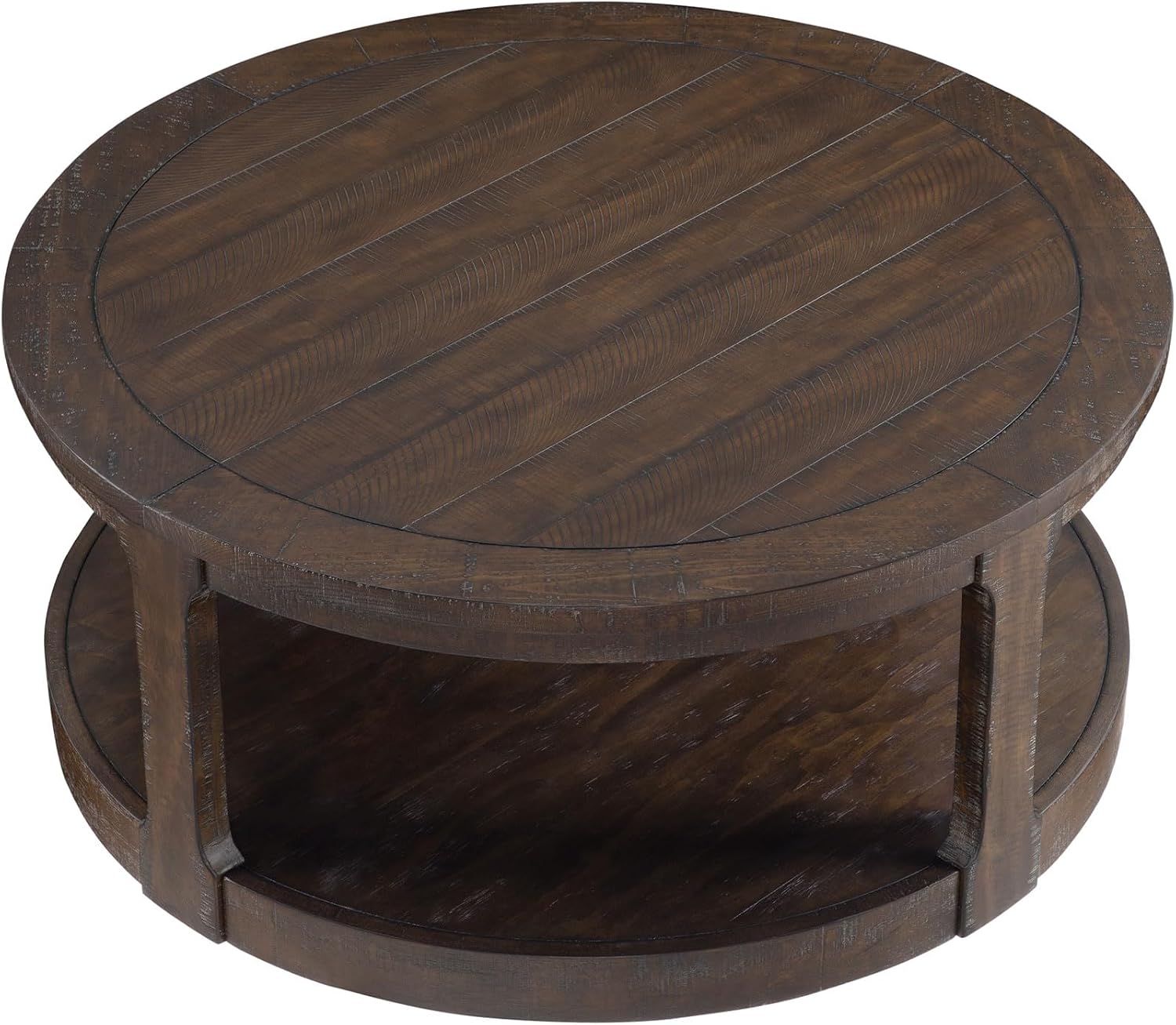 40'' Round Wood Coffee Table Circle Coffee Table with 4 Wheel for Living Room, Modern Retro Farmhouse Style, Easy Assembly, Dark Brown(ø40'' x 17.52'')