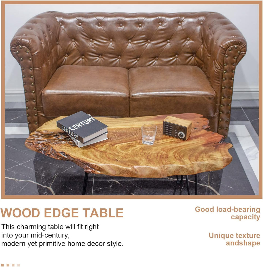 BTEOBFY 14-Inch Live Edge Coffee Table - Handcrafted Solid Wood Side Table with Metal Hairpin Legs - Unique Organic Shape End Table for Living Room, Rustic Boho & Modern Farmhouse Decor