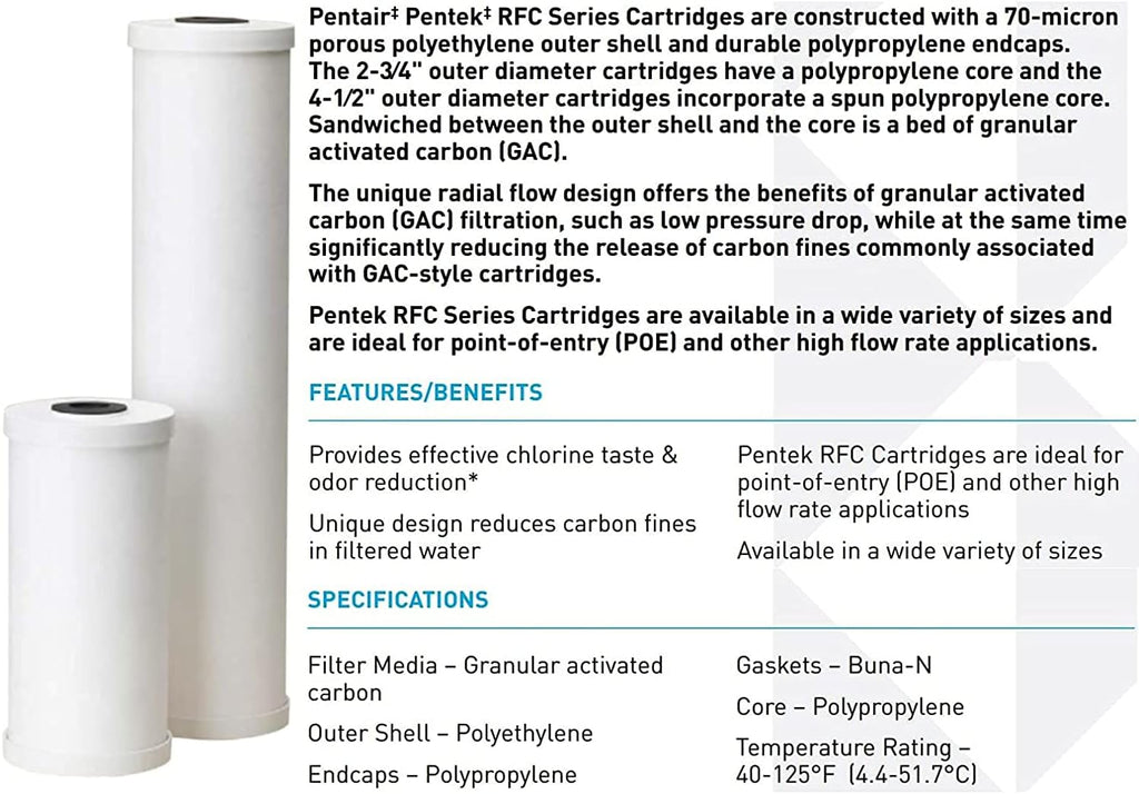 Pentair Pentek RFC-20BB Big Blue Carbon Water Filter, Whole House Heavy Duty Radial Flow Carbon Replacement Cartridge with Granular Carbon (GAC) Filter, 20' x 4.5', 25 Micron, Pack of 6, White