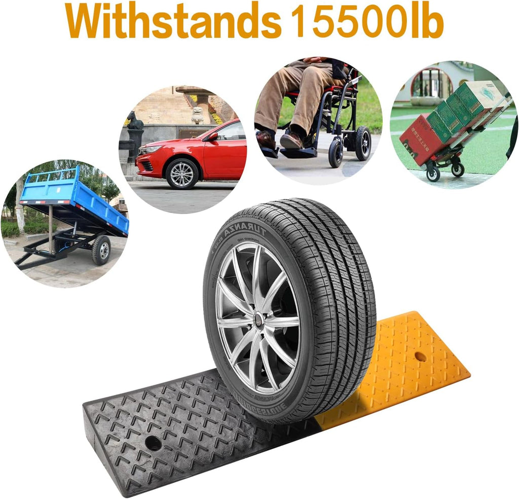 Rubber Curb Ramp 4' Rise, Threshold Ramps for Doorways, Door Ramps with Non-Slip Textured Surface, Driveway Ramp for Wheelchair Trucks Cars Motorhome Forklifts (39.3x9.8x4 Inch)
