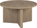 Henn&Hart 32' Round Wood Pedestal Low-Profile Coffee Table for Living Room, Family Room, Office or Apartment, Weathered Gray