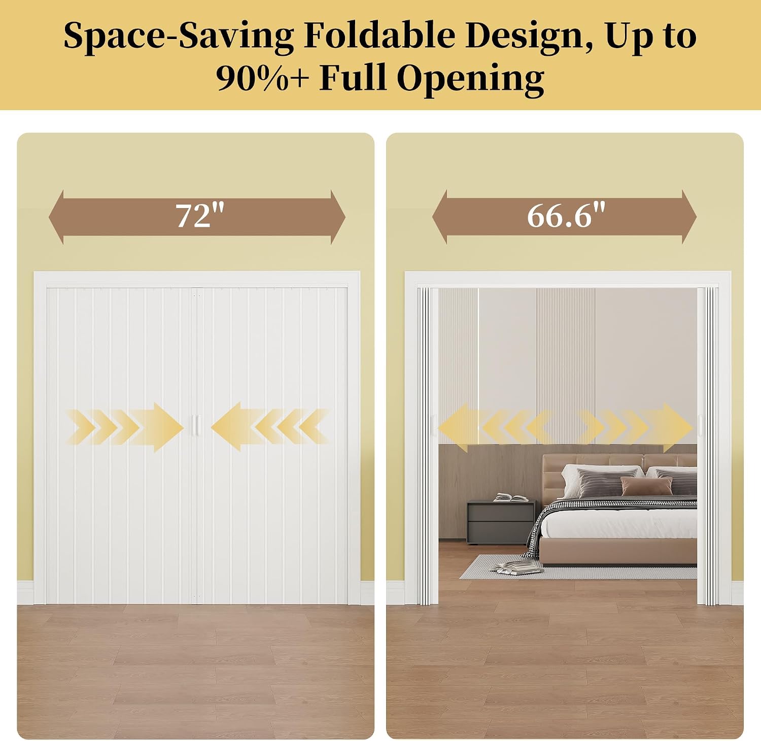 72' x 80' Accordion Doors Interior, Suitable for Doorway Width: 61'-72', PVC Folding Door with Clear Instructions, Accordion Door for Doorway Closet Bedroom Room Divider, Soundproof & Easy to Install