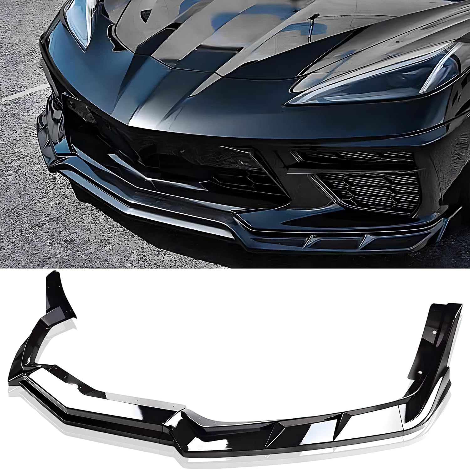 Front Bumper Lip Splitter Spoiler Compatible with Chevy Corvette C8 2020-2025, Corvette C8 Stingray Z51 Front Splitter Air Dams Chin Spoiler Auto Parts Replacement Accessories (Gloss Black)