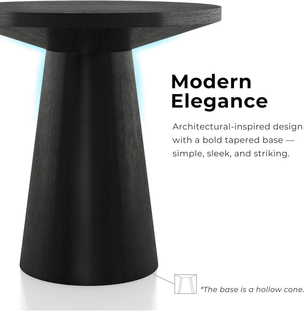 Furniture of America Crambel Modern Solid Wood 20-inch Round End Table with Cone-Shaped Pedestal Base, Living Room Furniture for Small Space, Home Office, Black