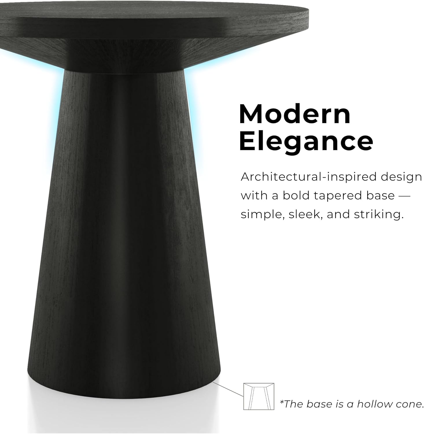 Furniture of America Crambel Modern Solid Wood 20-inch Round End Table with Cone-Shaped Pedestal Base, Living Room Furniture for Small Space, Home Office, Black
