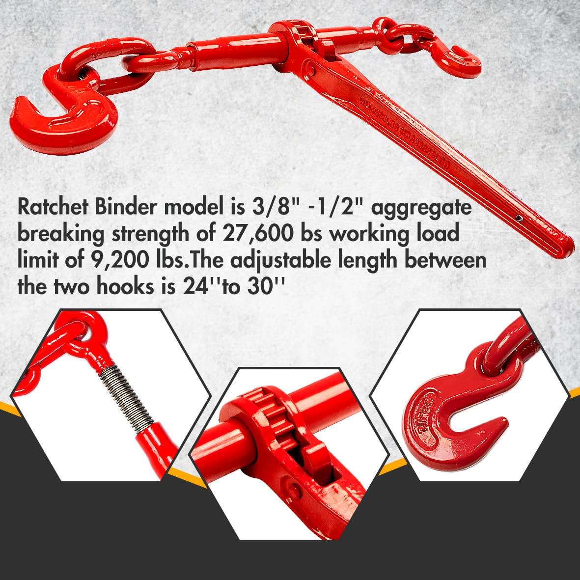 Ratchet Chain Binder 3/8'-1/2' 4pack Load Binders 9200 Lbs Working Load Breaking, Chain Binders Ratcheting Heavy Duty of Transportation, Agricultural Machinery and Other Fields