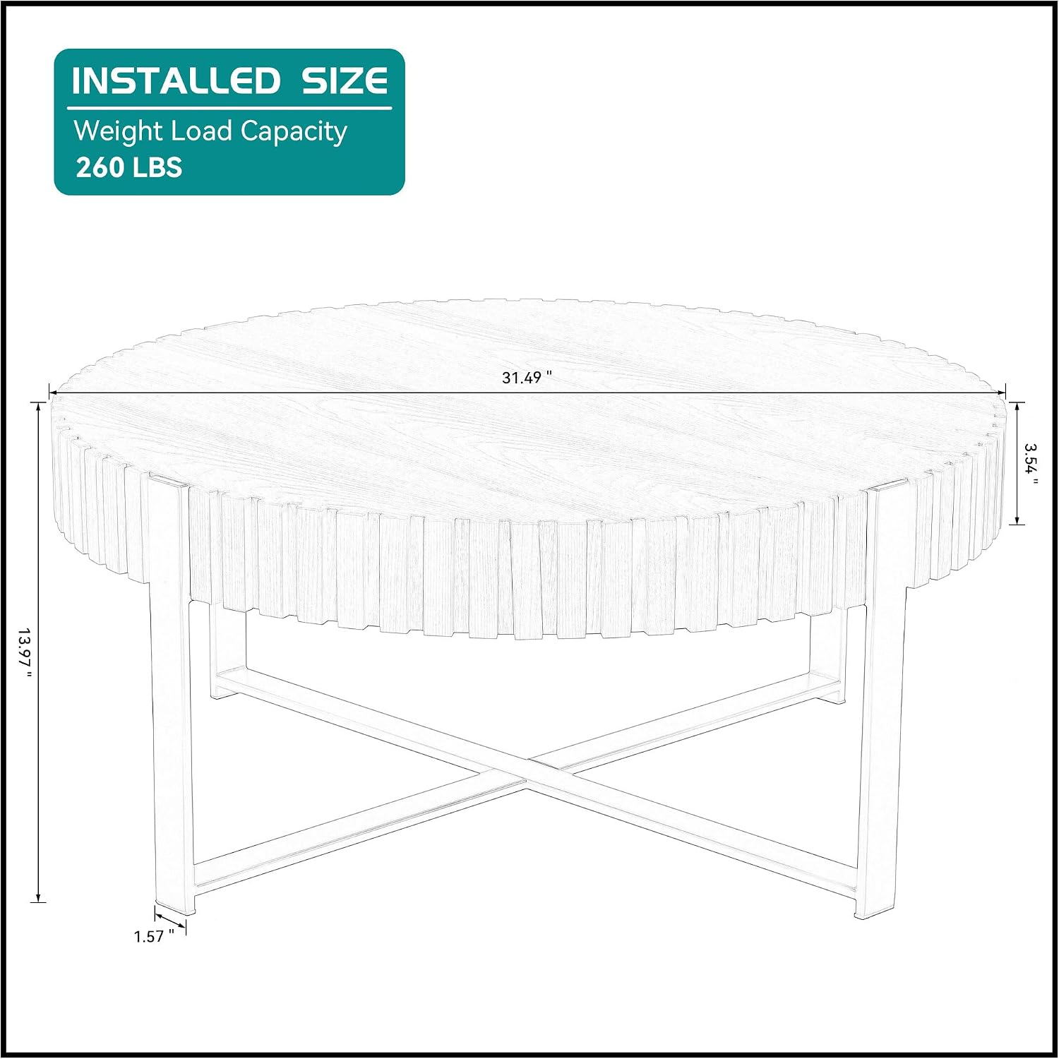 31.49'' Walnut Round Coffee Table, Modern Wood Circle Fluted Coffee Table for Living Room, Rose Gold Legs, Easy Assembly, Walnut
