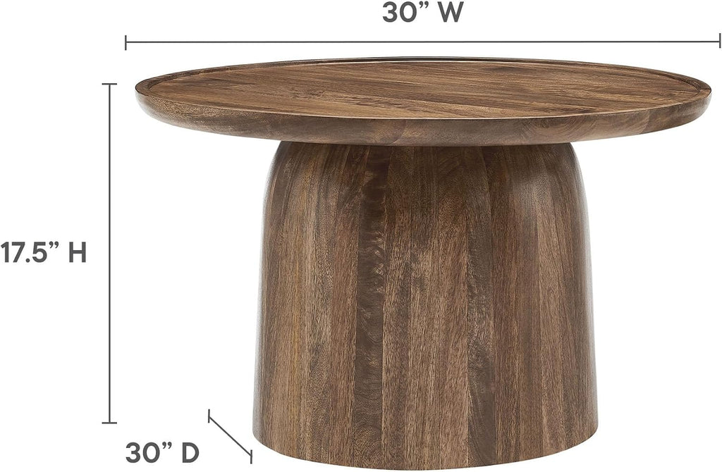 Modway Holloway 30 Inch Round Mango Wood Coffee Table in Walnut – Contemporary Circle Drum for Living Room – Mid-Century Modern Table with Solid Tabletop
