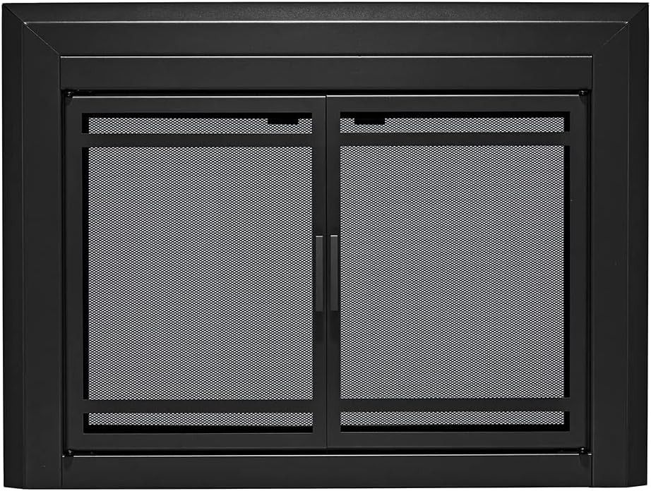 UniFlame - Kendall - Cabinet-Style Fireplace Doors with Smoke Tempered Glass (Color: Black, Size: Medium - Fits Opening 30in to 37in W x 25.5in to 32.5in H)