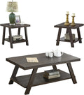 3-Piece Living Room Table Set, Coffee Table& Two End Tables, Side Table with Wood Storage Shelf for Living Room, Bedroom (Espresso, 48' L x 24' W x 19' H)