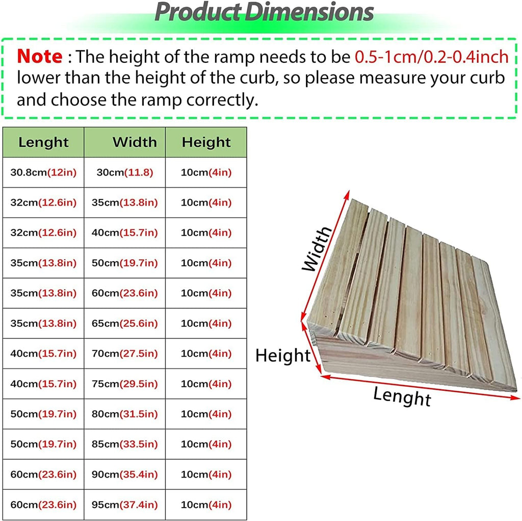 GUENZO Threshold Ramp, Front Door Threshold Ramp with Anti-Slip Fluted, 4 Inch Rise Wooden Barrier-Free Transition Ramps for Pets/Kids/Elderly/Disabled, Driveway Curb Ramps(50x80x10cm/19.7x31.5x4in)