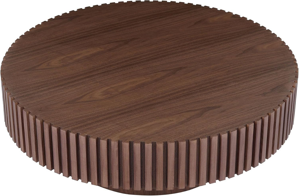 WILLIAMSPACE 31.49' Walnut Round Coffee Table, Modern Luxury Wood Circle Drum Center Table for Living Room, Accent Side End Tea Table for Apartment, ø31.49'' x 13.77''H (Walnut)