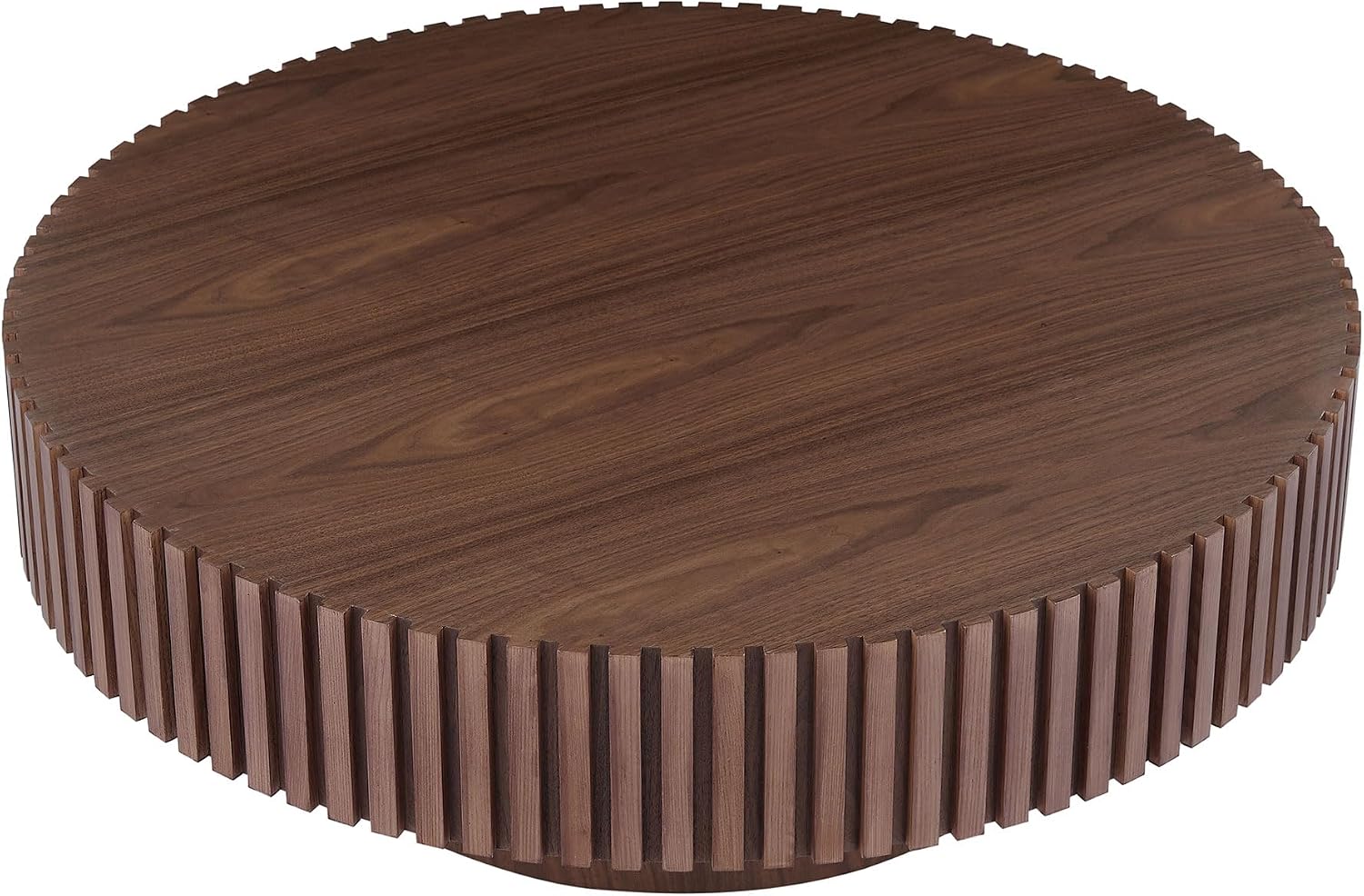 WILLIAMSPACE 31.49' Walnut Round Coffee Table, Modern Luxury Wood Circle Drum Center Table for Living Room, Accent Side End Tea Table for Apartment, ø31.49'' x 13.77''H (Walnut)
