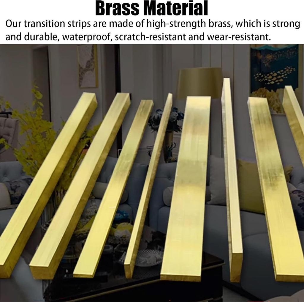 Floor Transition Strip Brushed Brass, Threshold Edge Strip for Wood and Metal, Solid Floor Transitions Seam Ramp for Hardwood Doorways