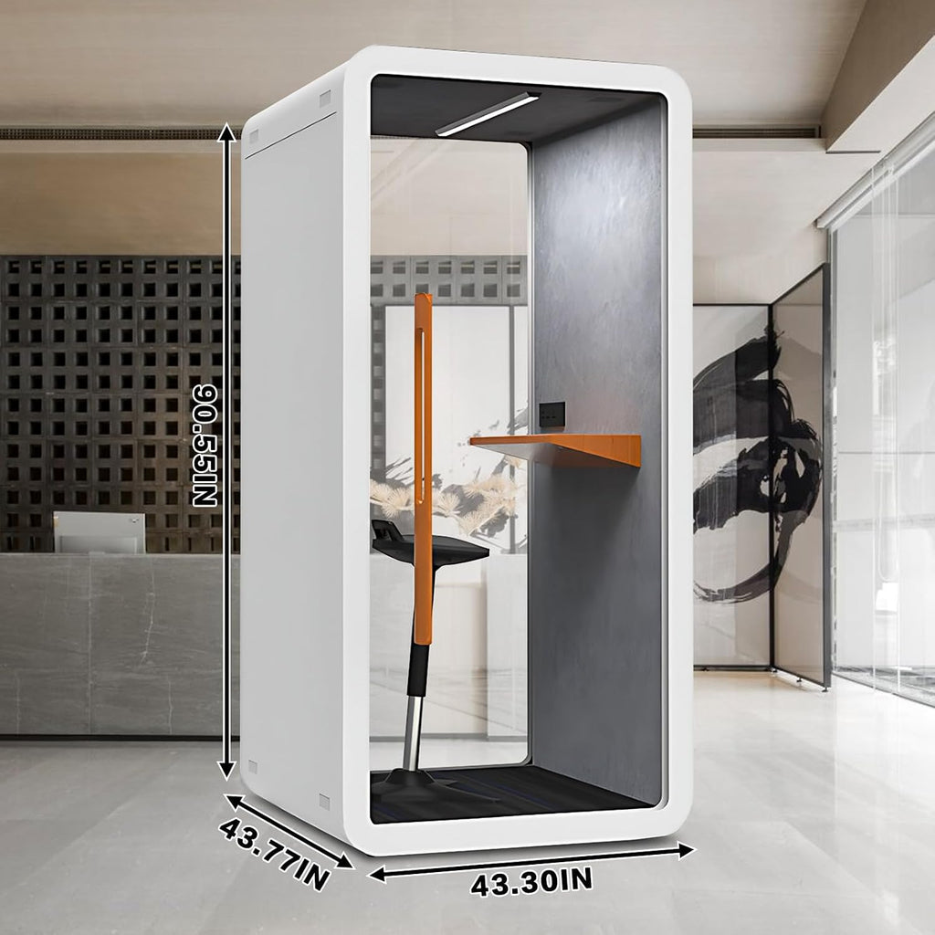 Office Sound Booth with Audio Privacy - Modern Soundproof Booth with Wooden Handle and Small Table Top,Office Room with Ventilation System,Lighting(43.3IN)