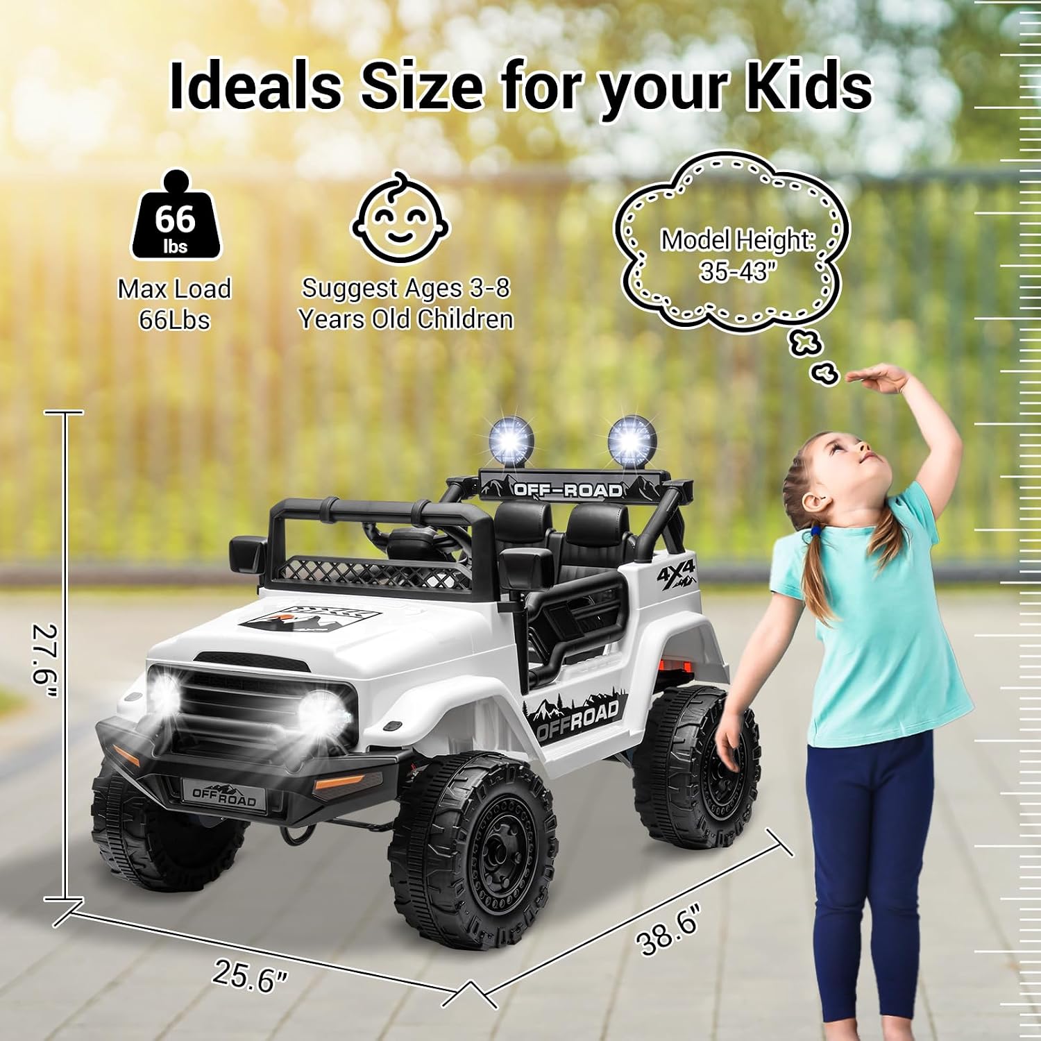 SEHOMY 12V Kids Ride On Truck with Parent Remote, 4 Wheelers Battery Powered Electric Toys Car for Kids - 3 Speed, Spring Suspension, LED Lights, Safety Start, Music, Kids Electric Vehicles White