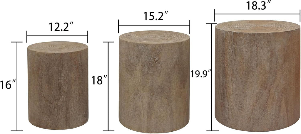 KEVINSPACE Living Room Coffee Table Set of 3, Includes ø18.3 Round Modern Coffee Table, ø15.2'' Drum End Table, ø12.2 Side Table, Round 3-Piece Occasional Table Set Circle Wood Coffee Table