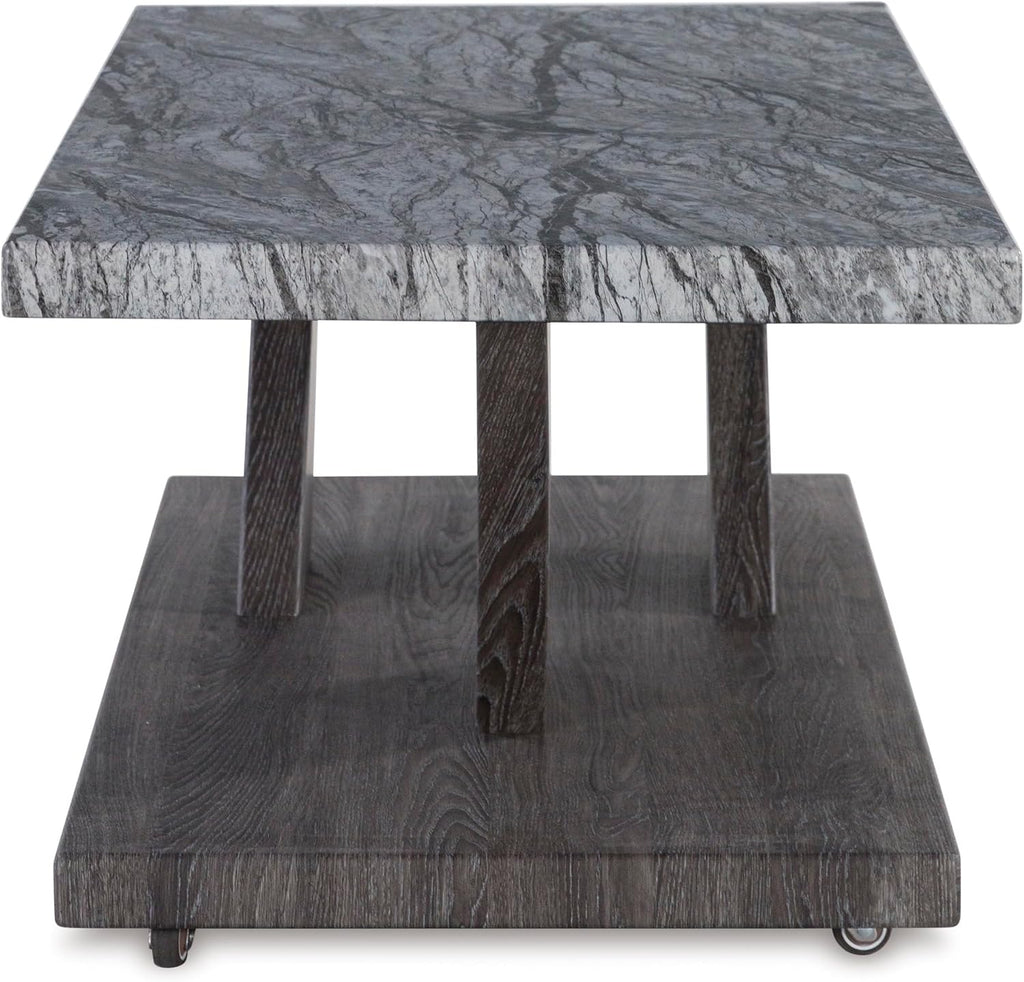 Signature Design by Ashley Bensonale Contemporary Occasional Table Set with Faux Marble Top and Casters, Set of 3, Gray & Dark Brown