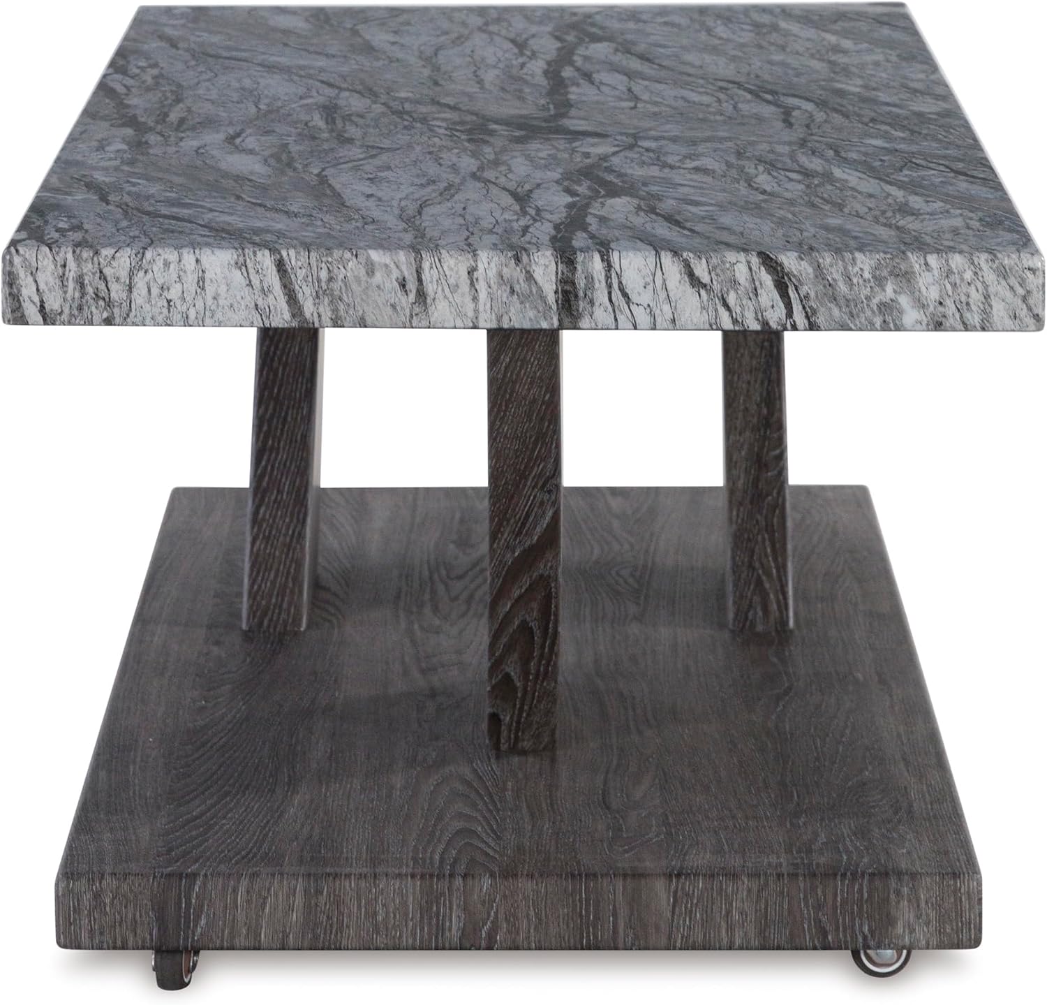 Signature Design by Ashley Bensonale Contemporary Occasional Table Set with Faux Marble Top and Casters, Set of 3, Gray & Dark Brown