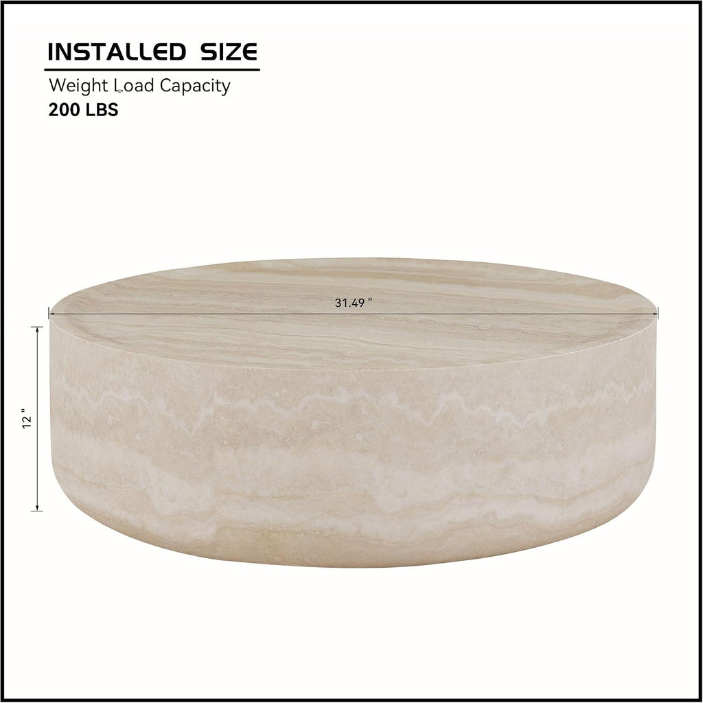 Round Faux Marble Coffee Table Modern Round Coffee Table Drum-Shape Center Table for Living Room Reception Room Office