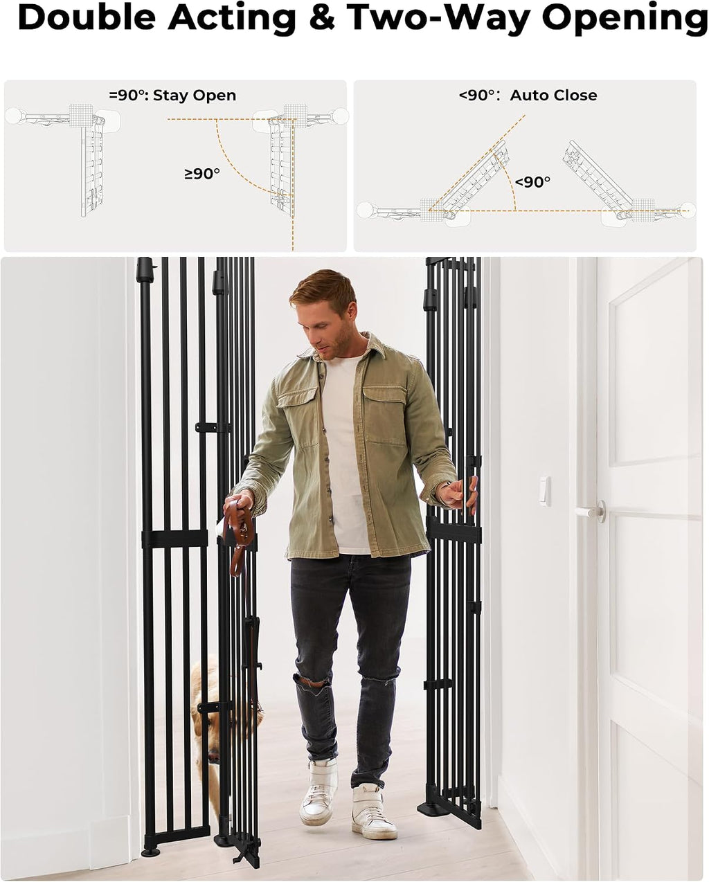Extra Tall Cate Gate for Doorway: Pressure Mount 74.8'-90.5' Tall Cat Gate for Pets in Extra 30.3'-47.2' Width No Wall Drilling No Toddler for Indoor Stairs Hallway Room Safety Barrier