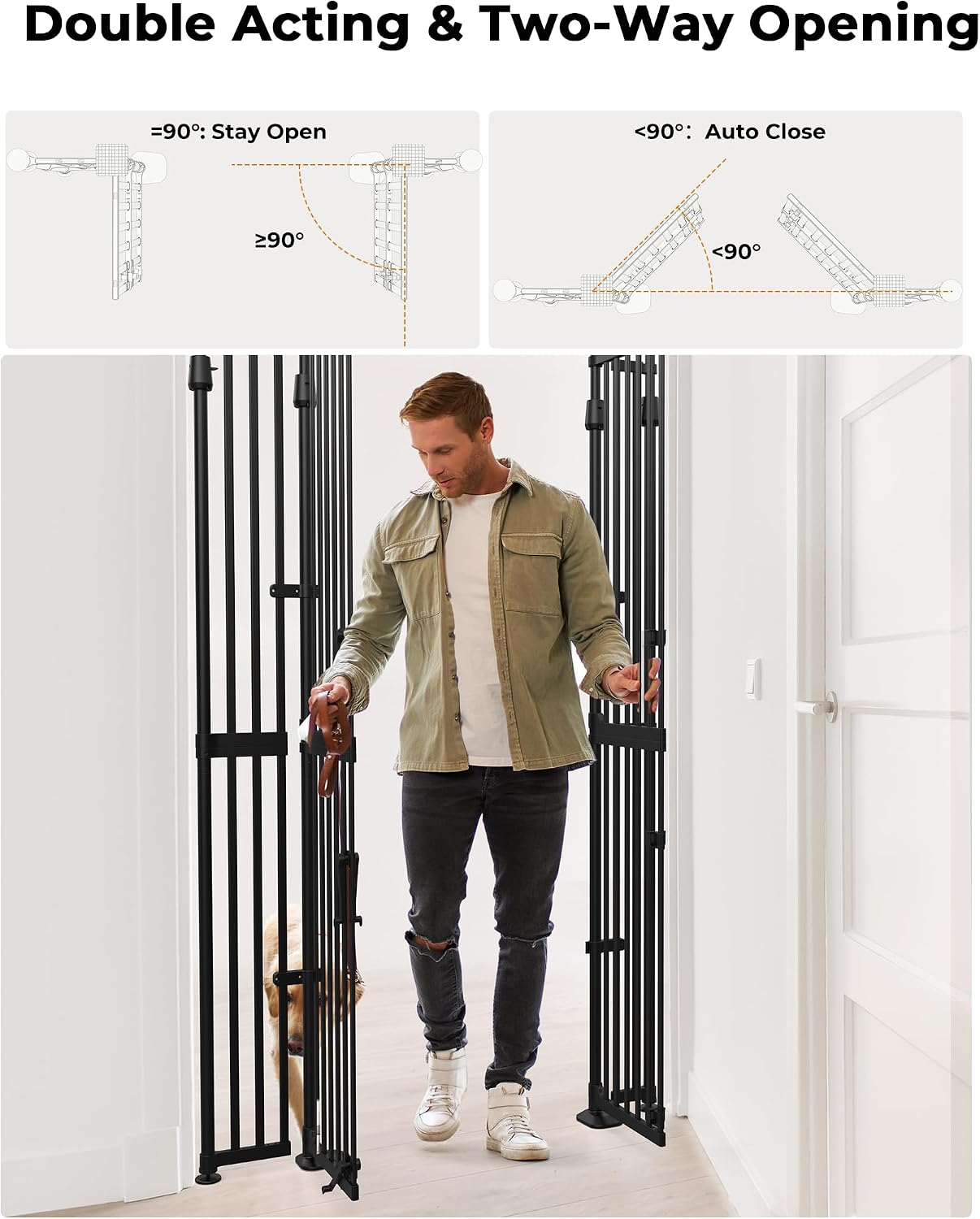 Extra Tall Cate Gate for Doorway: Pressure Mount 74.8'-90.5' Tall Cat Gate for Pets in Extra 30.3'-47.2' Width No Wall Drilling No Toddler for Indoor Stairs Hallway Room Safety Barrier