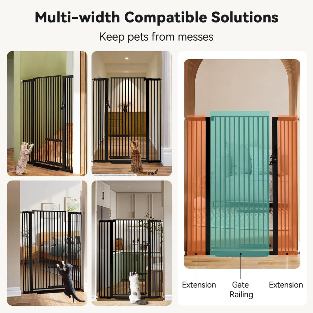 COMOMY 55.1' Extra Tall Pet Gate for Cats, 29.5-43' Extra Wide Cat Gate with Adjustable Cat Door, Pressure Mounted Easy Walk Through Pet Gate with Door for Stairs, Doorways, Kitchen(Black)