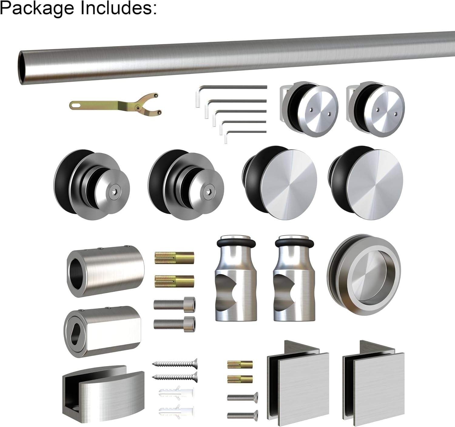 DIYHD 6.6ft Frameless Brushed Satin Stainless Steel Sliding Glass Shower Door Track barn Shower Door Hardware