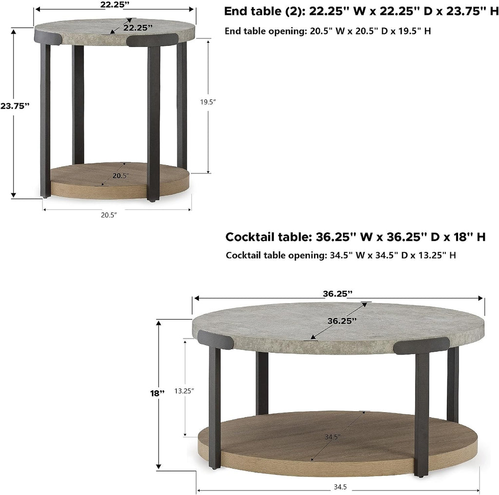 Signature Design by Ashley Darthurst Contemporary Table Set with Lower Shelf and Casters, Set of 3, Light Brown & Metallic