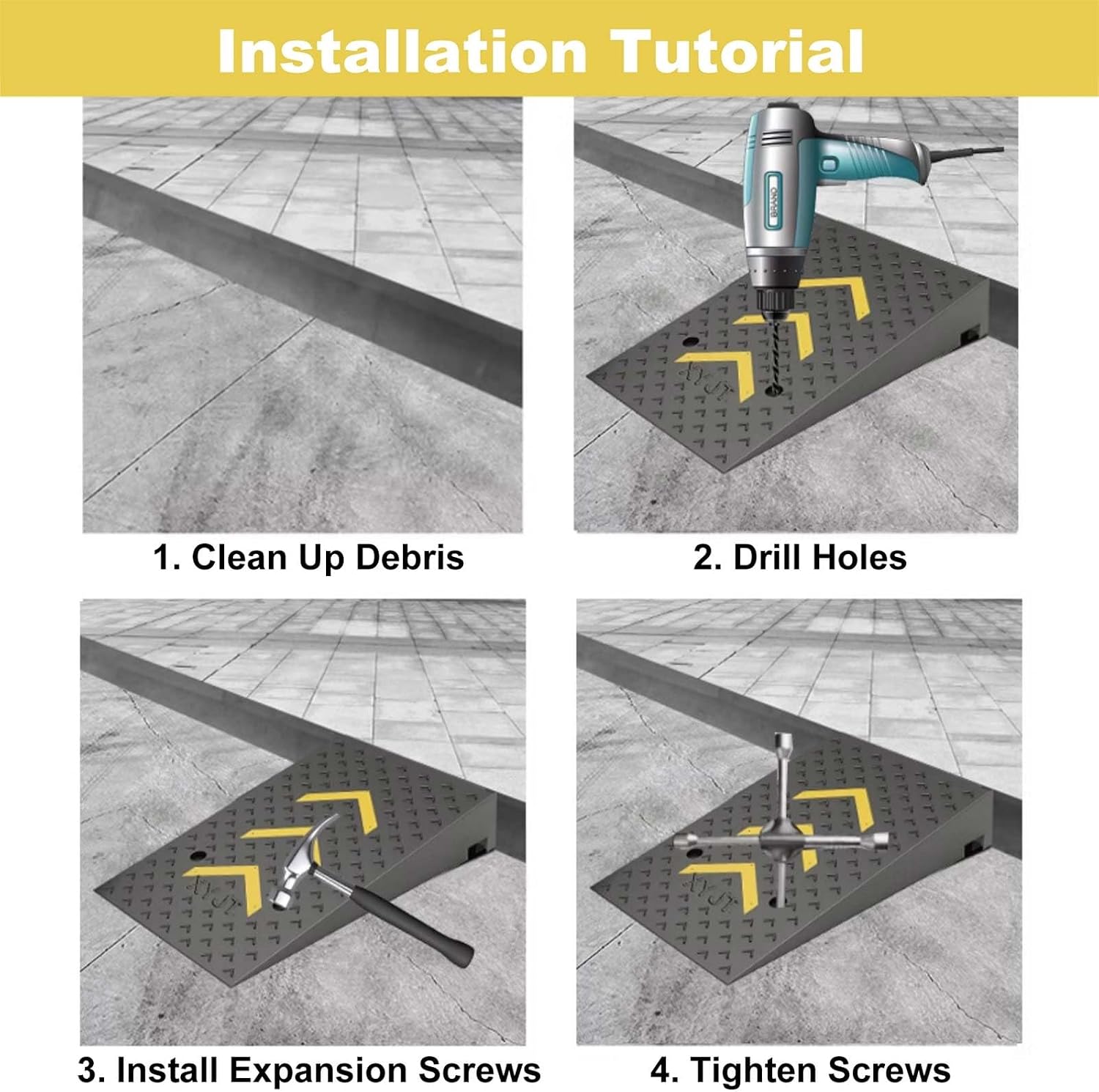 Portable Curb Ramps Rubber Kerb Ramps Heavy Duty Threshold Ramp Portable Door Step Ramps for Wheelchair Mobility Scooters Motorcycle Sidewalk 1 Pack(10cm/4' Rise Height)