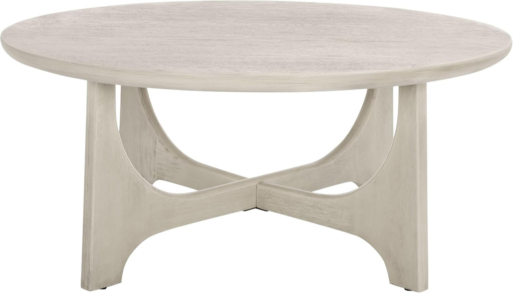 SAFAVIEH Furniture - Sasha Wood Coffee Table - White Washed - Wood - Modern Round Design - Ideal for Living Room, Family Room, Lounge, 40'W x 40'D x 17.5'H (SFV2128A)