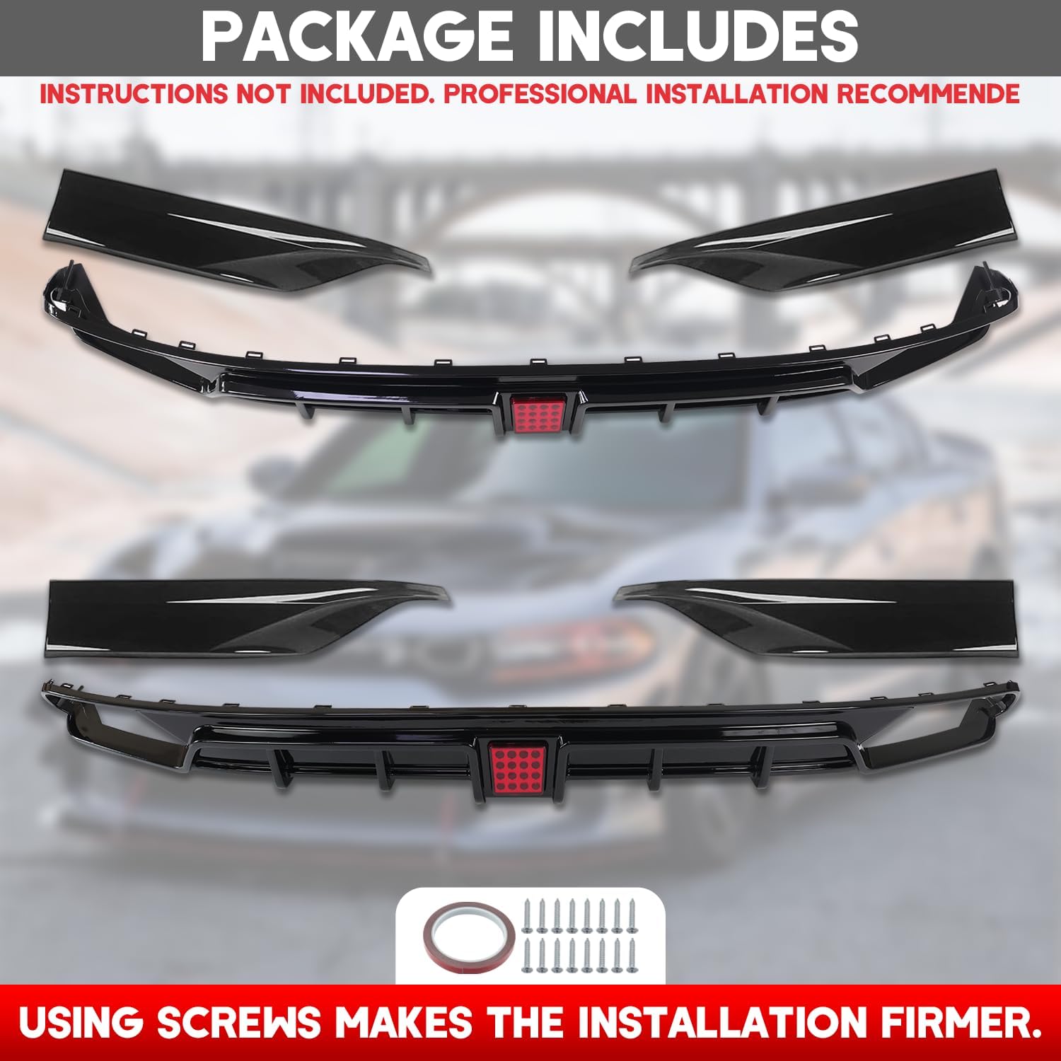 Front Bumper Lip Splitter Spoiler for 2018-2020 Honda Accord, Front Lower Bumper Valance Air Dam Deflector for 10th Gen Honda Accord Front Bumper Protector Accessories (Diffuser- Glossy Black)