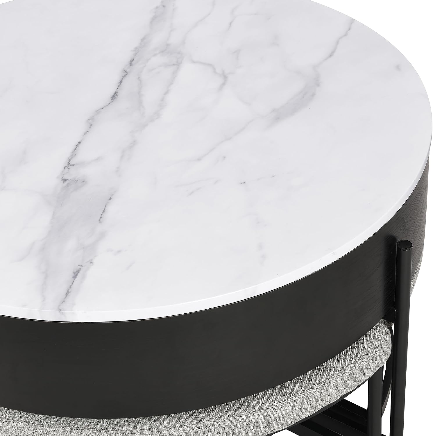 31.5' Modern Round Lift-Top Coffee Table with Storage & 3 Ottoman,White & Black
