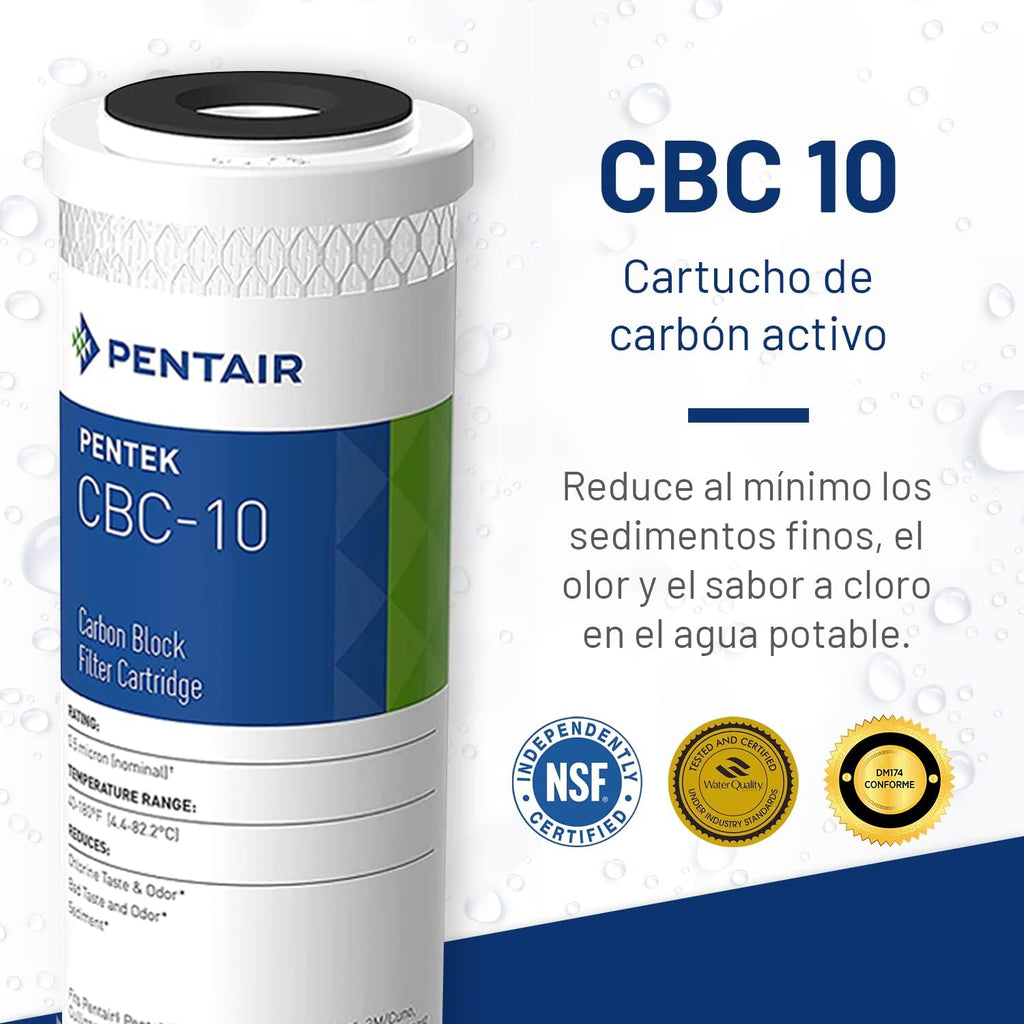 Pentair Pentek CBC-10 Under-the-Counter Carbon_Water Filter, 10-Inch, Carbon Block Cartridge with Bonded Powered Activated Carbon (PAC) Filter, 2.5' x 10', 0.5 Micron (Pack of 12)