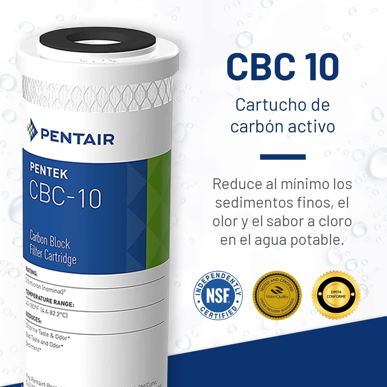 Pentair Pentek CBC-10 Under-the-Counter Carbon_Water Filter, 10-Inch, Carbon Block Cartridge with Bonded Powered Activated Carbon (PAC) Filter, 2.5' x 10', 0.5 Micron (Pack of 12)