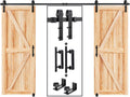 EaseLife 12 FT Double Sliding Barn Door Track and Handle Hardware Kit,Basic J Pulley,Slide Smoothly Quietly,Easy Install (12FT Track Kit for 33'~36' Wide Double Door)