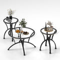 Glass Coffee Table Sets of 3 for Living Room,30' Mordern Round End Tables,Tempered Glass Top with Rustic Black Metal Frame, Sturdy Nesting End Tables