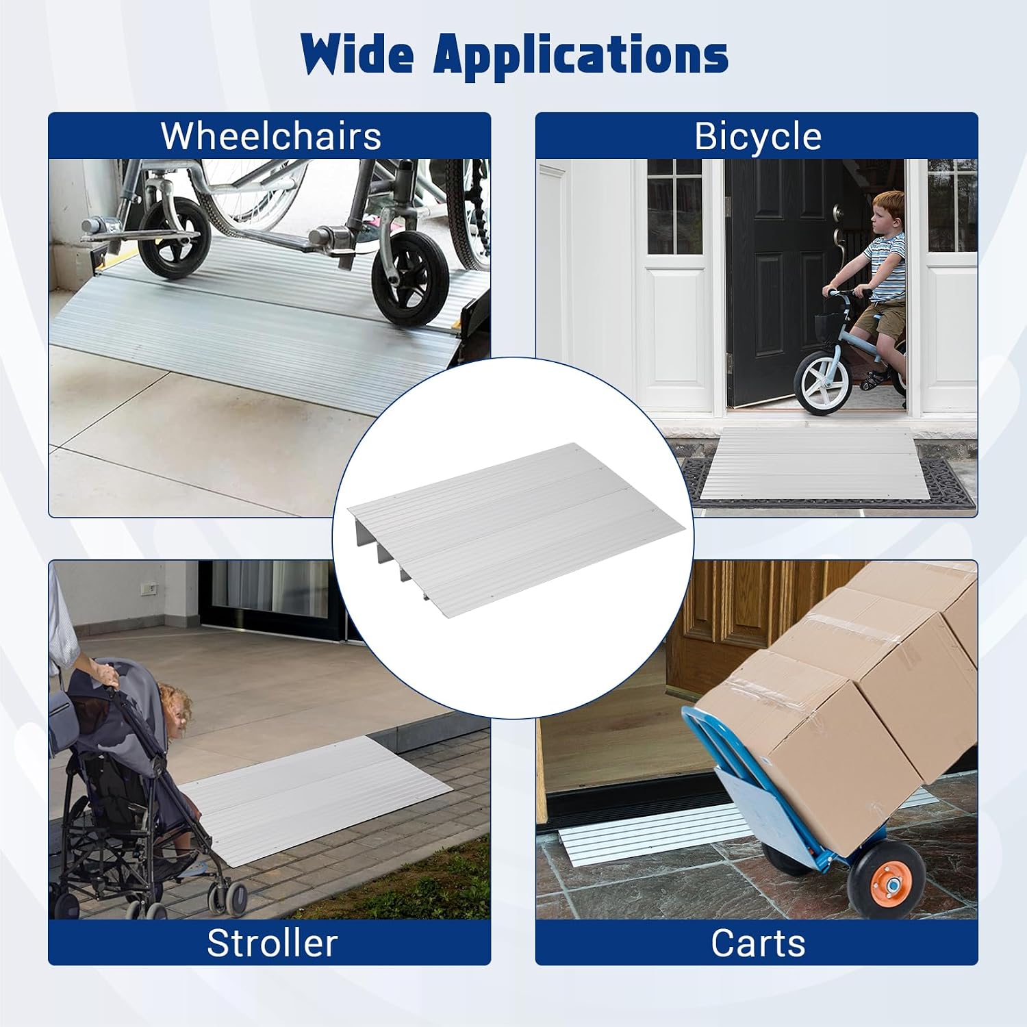Aluminum Threshold Ramp for Doorways – 4' Rise, 700LB/320kg Capacity, Heavy Duty, Adjustable Metal Entry Ramp for Wheelchairs, Mobility Scooters, Bikes, Strollers – Home Steps – Threshold