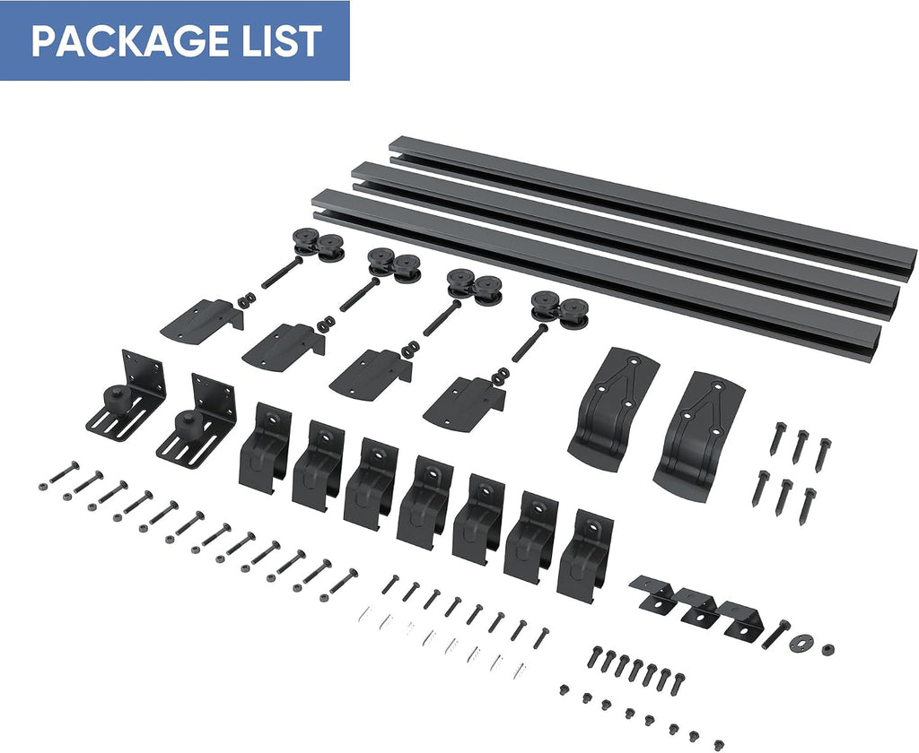 Exterior Barn Door Hardware Kit, BARNSMITH 10FT Sliding Barn Door Hardware Heavy Duty Doors Track Kit for Double Doors Use, Wall Mount, Black (Hardware Only)