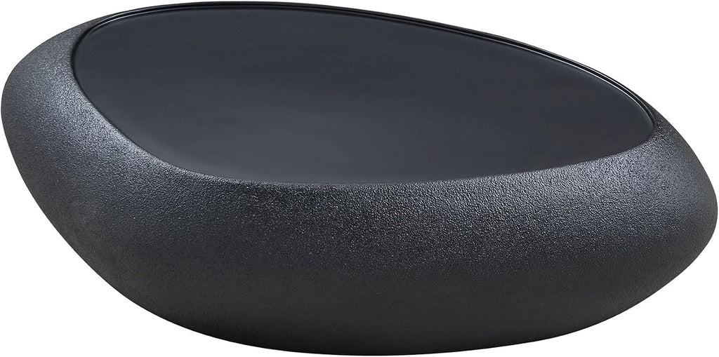 Faux Rock Coffee Table with Lightly Rought Rock Design,Irregular Drum Coffee Table Fiberglass Accent Stone-Like Central Table for Living Room,No Assembly