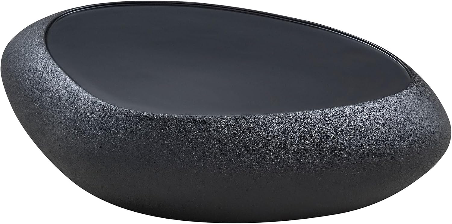 Faux Rock Coffee Table with Lightly Rought Rock Design,Irregular Drum Coffee Table Fiberglass Accent Stone-Like Central Table for Living Room,No Assembly