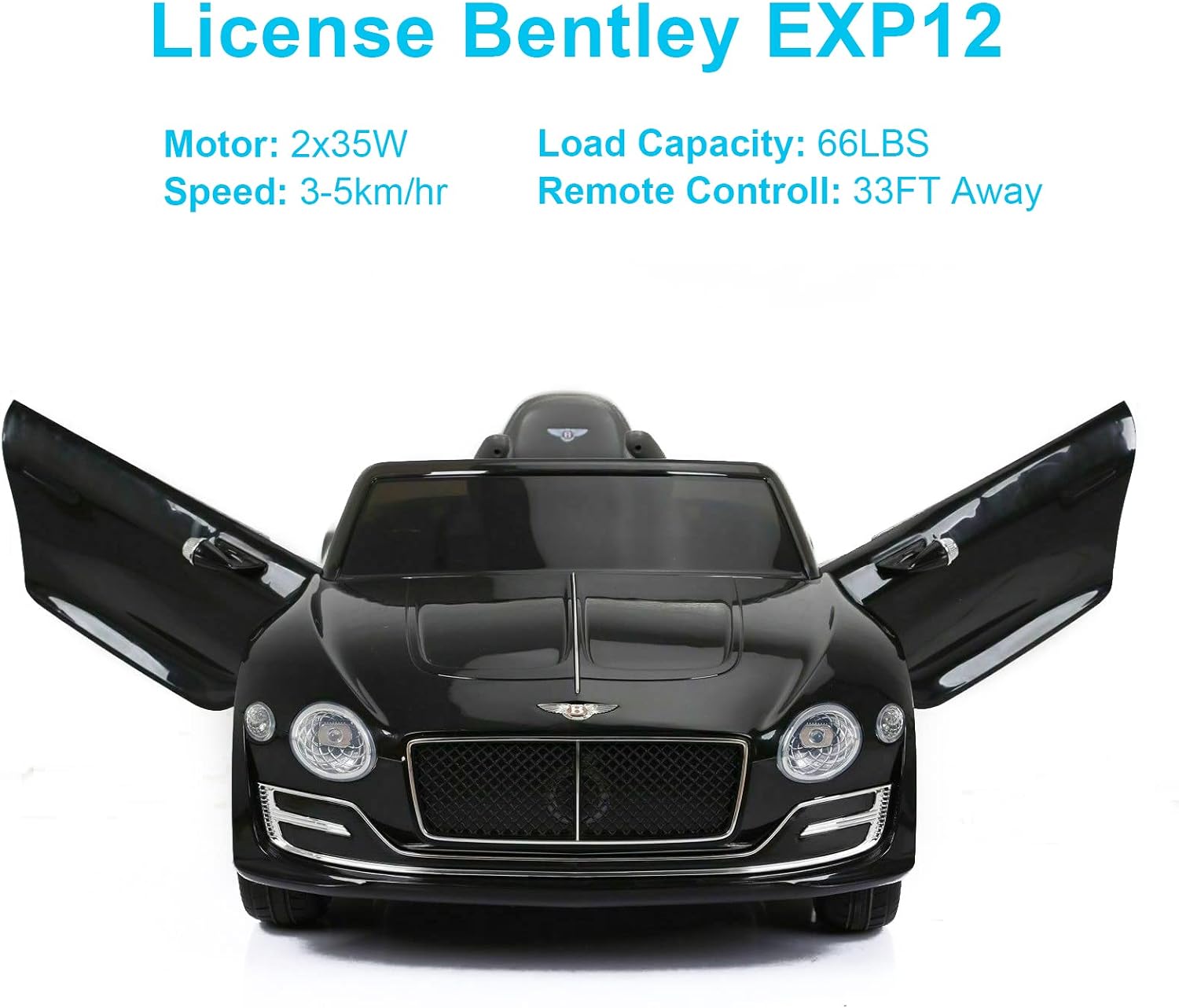 SEHOMY 12V Bentley Electric car for Kids with Remote, EXP12 Kid Cars to Drive Battery Powered Ride On Vehicle with 4 Wheels, Foot Pedal, 2 Speeds, Music, Aux, LED Headlight, Music Player Black