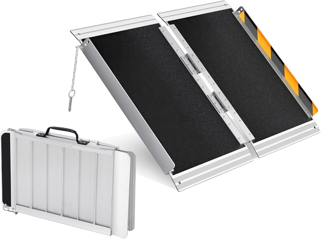 Aluminum Portable Wheelchair Ramp Folding Ramp w/Non-Slip Surface, Threshold for Home Steps, Scooter for Car, Doorways, Curbs & Stairs, 600 Lbs Capacity