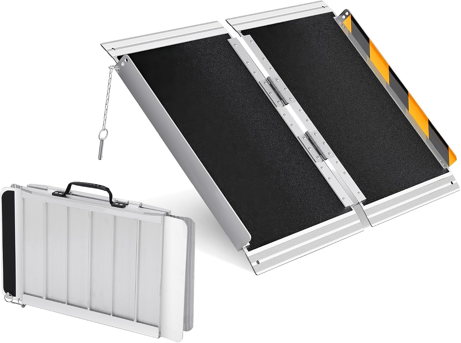 Aluminum Portable Wheelchair Ramp Folding Ramp w/Non-Slip Surface, Threshold for Home Steps, Scooter for Car, Doorways, Curbs & Stairs, 600 Lbs Capacity