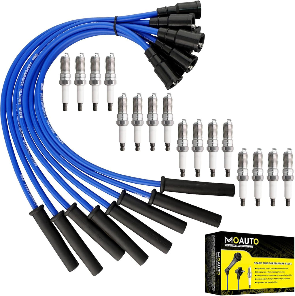 Set of 16 PCS Iridium Spark Plugs with Wire Set 671-8173 Compatible with Ford F150 F250 F350 E350 Super Duty 2010-2014 - V8 6.2L